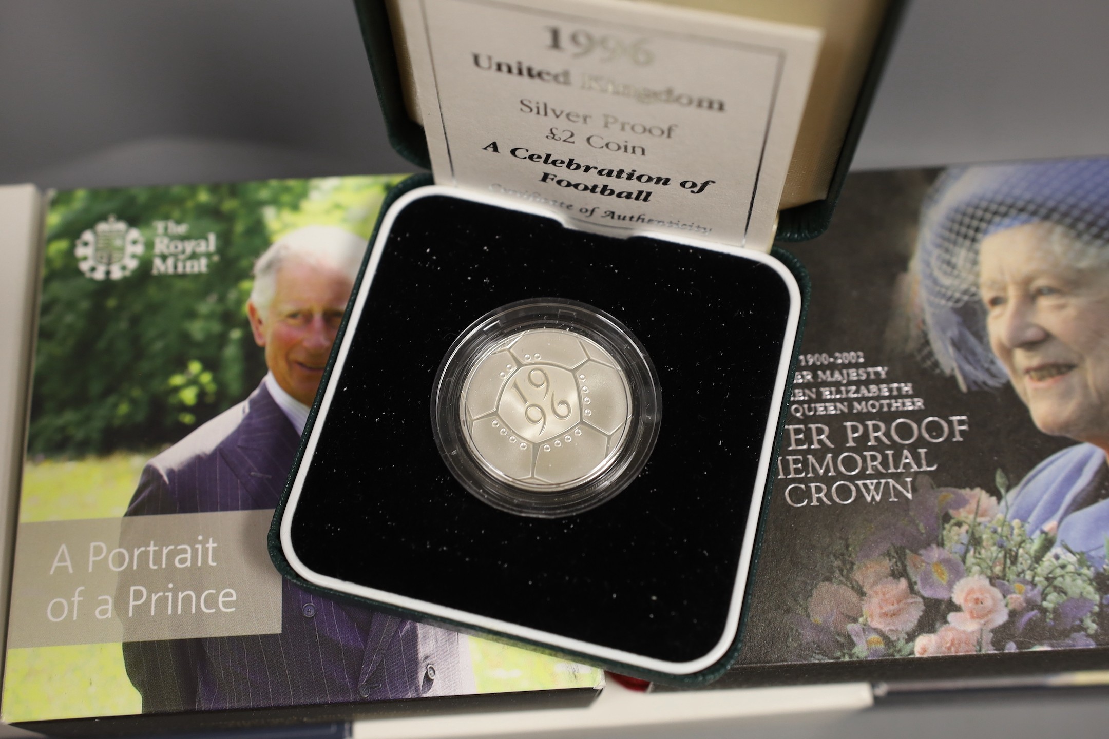 UK Royal Mint commemorative silver proof coins - eight £5 to include platinum wedding anniversary 2017, 70th birthday the Prince of Wales 2018, Prince Philip 2017, 1000th anniversary of the coronation of King Canute 2017